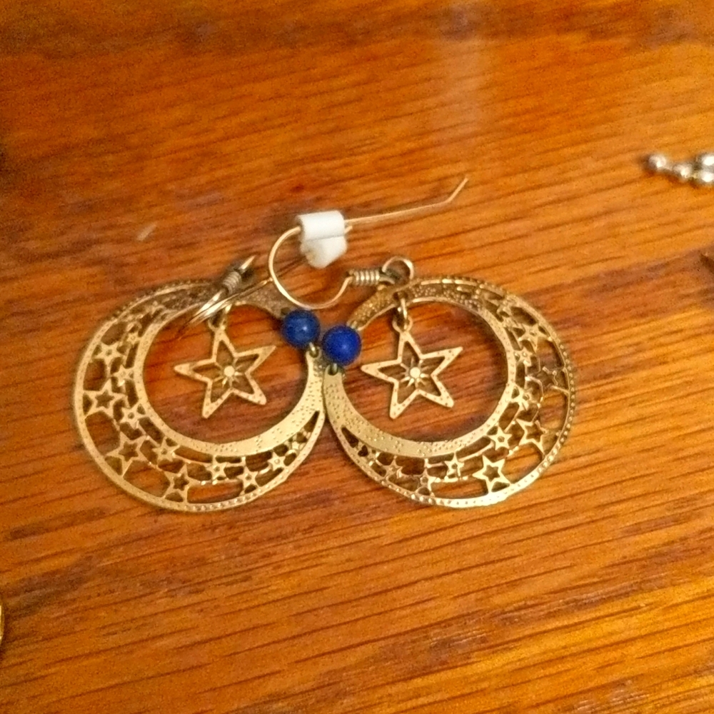 Celestial filigree earrings w blue lapis bead
